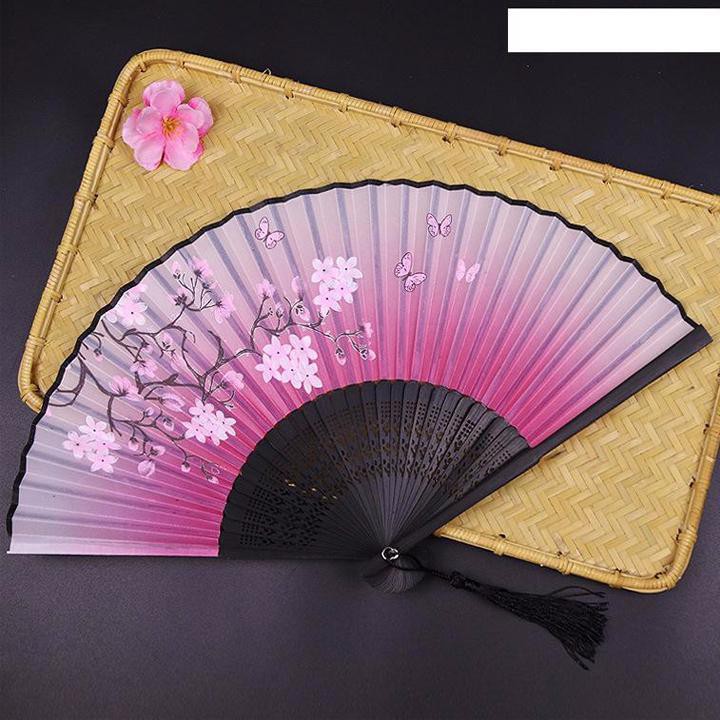 Quạt cổ trang dây tuyến hoa đào Chiết Nhan loại 2 quạt xếp cầm tay phong cách Trung Quốc