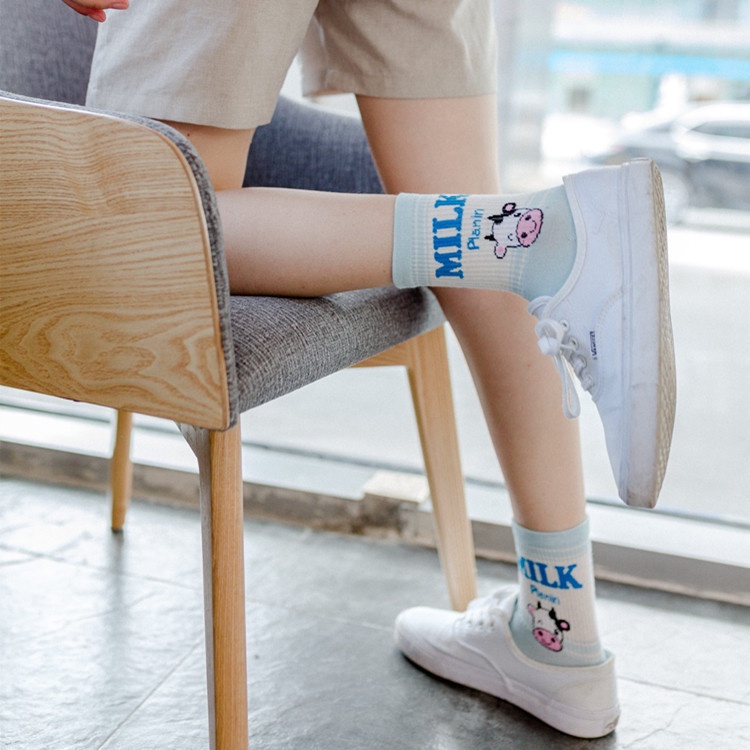 WAFNHA D31 Vớ Cotton Cổ Vừa In Họa Tiết Dâu Tây/Chuối/Dâu Tây Phong Cách Hàn Quốc Xinh Xắn Cho Nữ