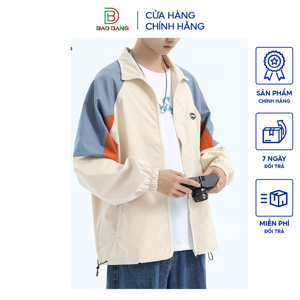 Áo khoác gió unisex cổ đứng vải dù 2 lớp phối màu độc lạ họa tiết chữ AGGSRMAN cản gió,chống nắng BẢO ĐĂNG