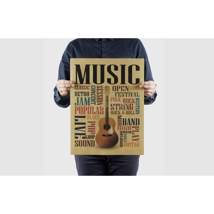 Tấm poster trang trí nội thất hình cây đàn ghita cổ điển 47x36cm