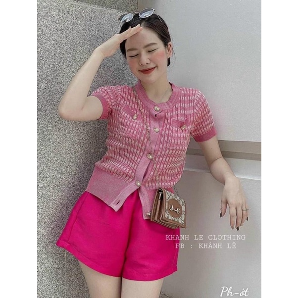 Áo len hồng kẻ nhũ c | BigBuy360 - bigbuy360.vn