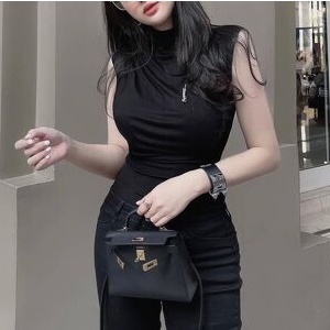 áo ba lỗ nữ rúm vai sườn cổ cao tặng kèm tag