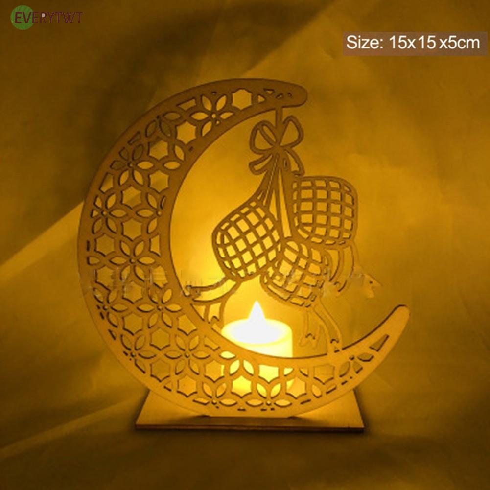 Đèn Led Trang Trí Bằng Gỗ Hình Ngôi Sao / Mặt Trăng / Eid Mubarak Phong Cách Hồi Giáo Độc Đáo