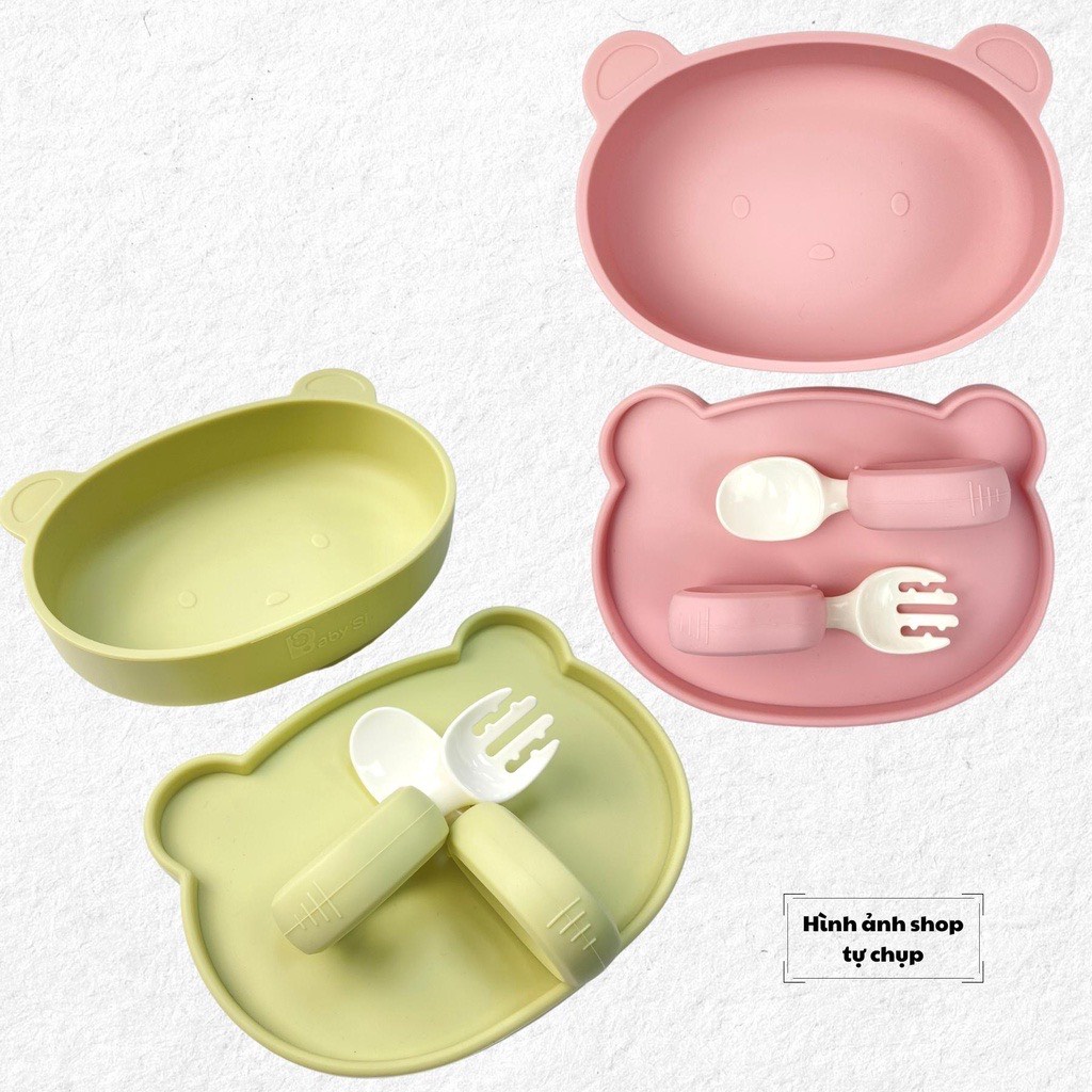 Bộ Thìa Nĩa Cán Tròn Silicone Tập Xúc, Tập Ăn Cao Cấp Thương Hiệu Baby'si Cho Bé Ăn Dặm