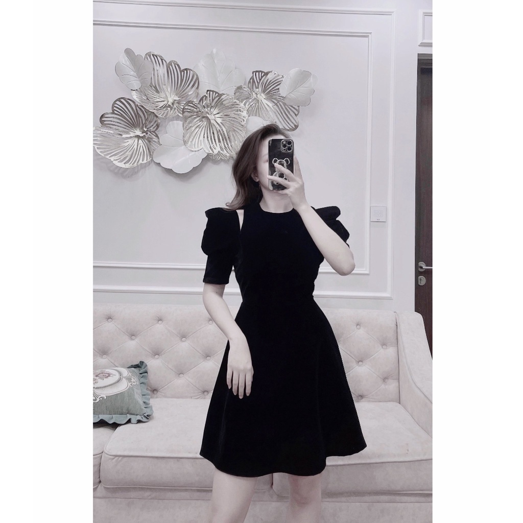 Đầm váy nhung đỏ tay bồng xẻ vai tiểu thư Vaynhungcutout | BigBuy360 - bigbuy360.vn