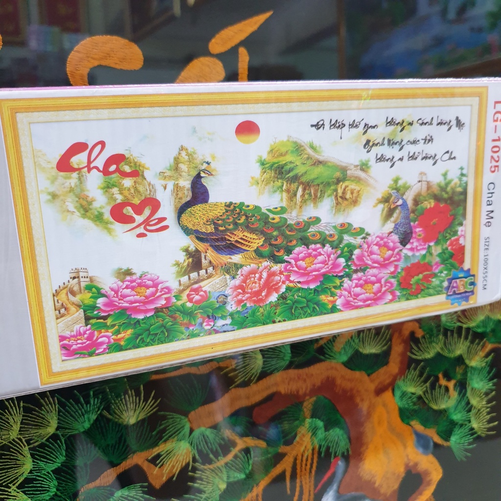 Tranh Đính Đá CHA MẸ (ĐÁ ABC CAO CẤP). Kích Thước: 1m x 55cm