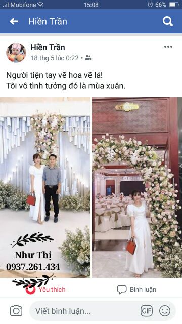 Dạ hội phi trắng tay phồng váy xẻ tà + cài áo ngôi sao