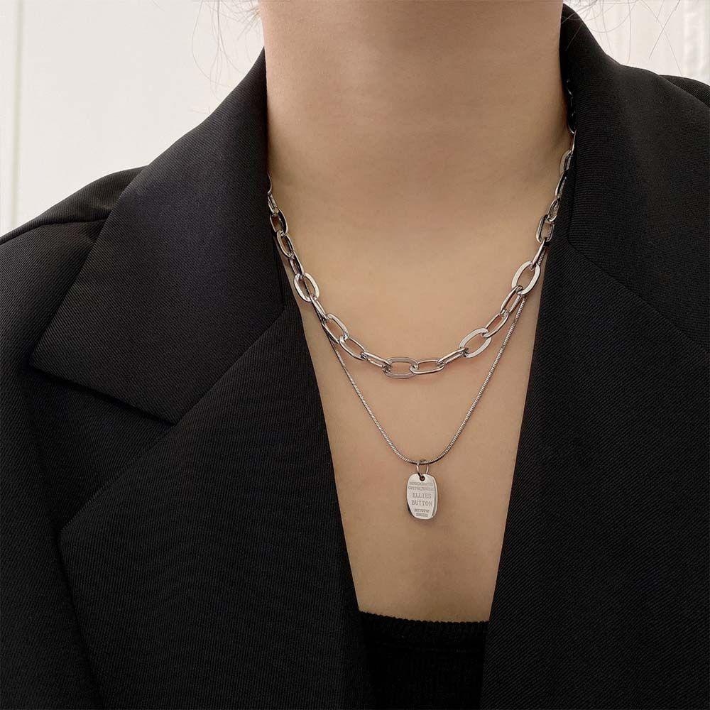 Vòng cổ Hai Lớp Bằng Kim Loại Phong Cách Hip hop Thời Trang Cho Nữ