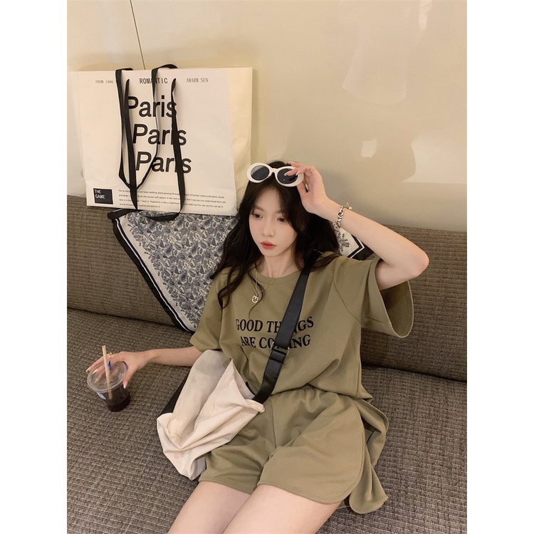 Bộ đùi ngắn tay GOOD Quần Short Rút Dây Áo Phông Form Rộng Tay Lỡ In Hình Retro Hàn Quốc Ulzzang