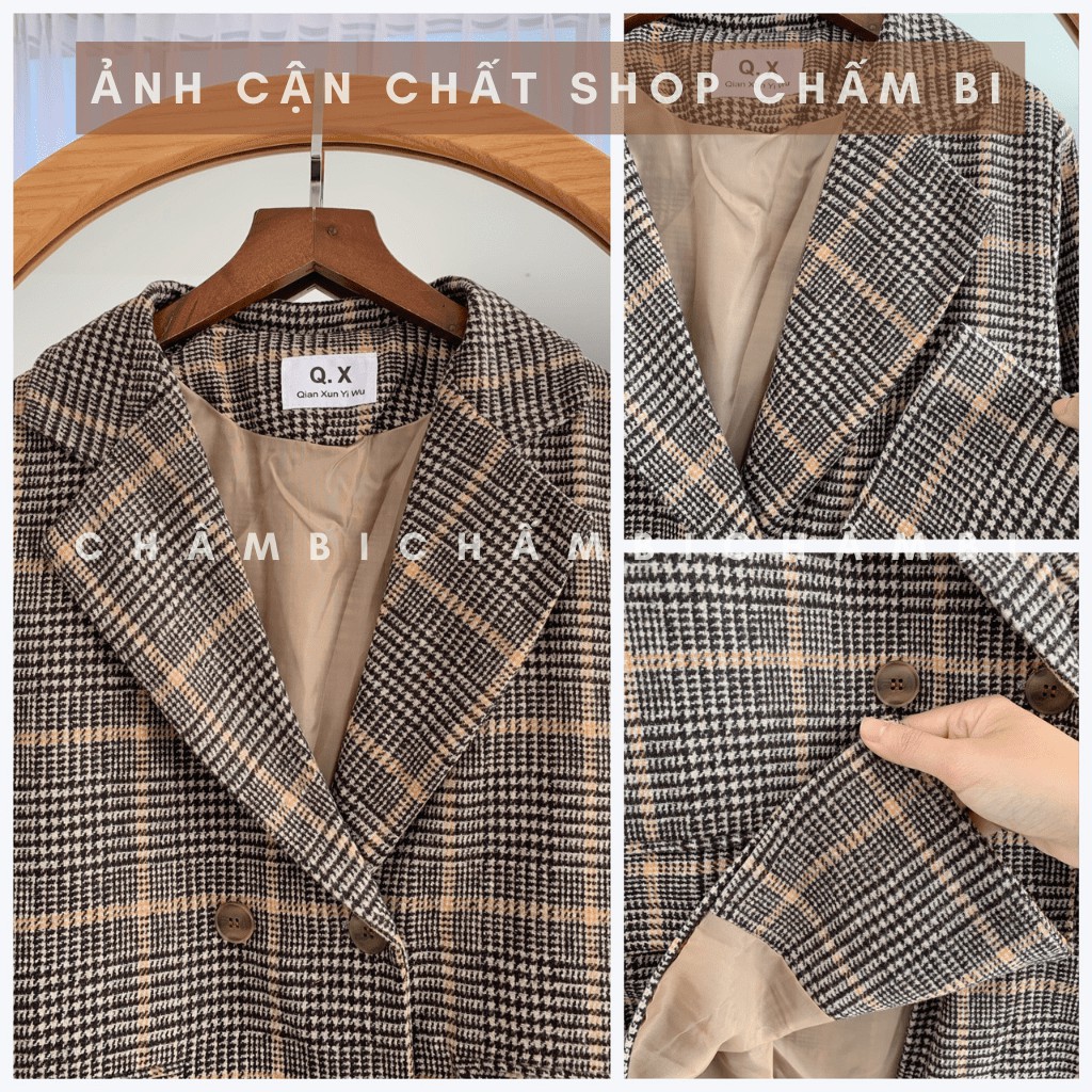 Áo Khoác Dạ Dáng Blazer 2 Lớp Màu Kẻ Vàng Freesize&lt;57kg - A.098