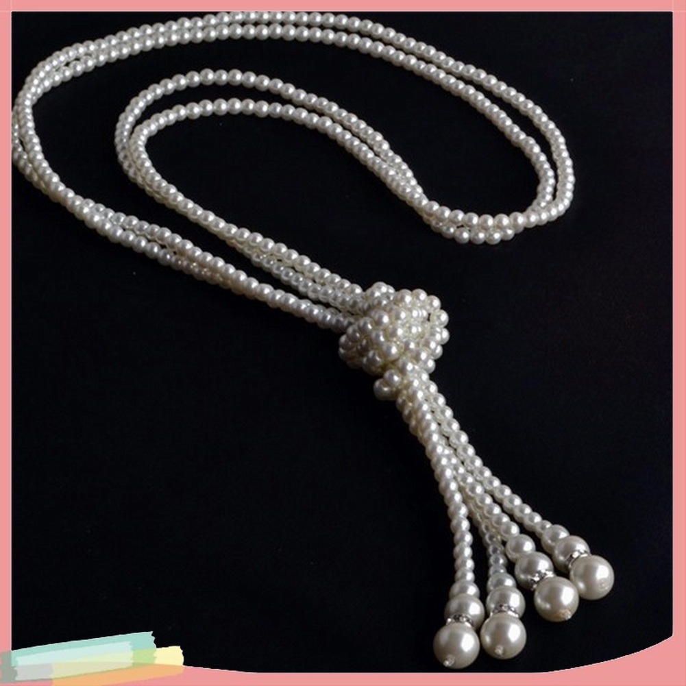 [LK] - 2 Vòng Cổ Dài Thắt Nút Giả Ngọc Trai Hai Lớp Cho Nữ