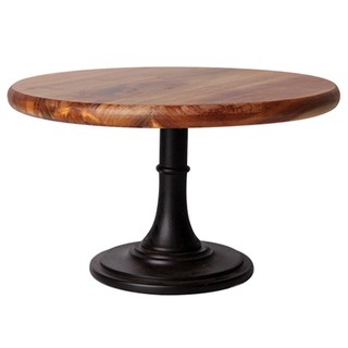 Cake Display Stand Solid Wooden Hand Polished Baking High Black Metal Leg Tray f