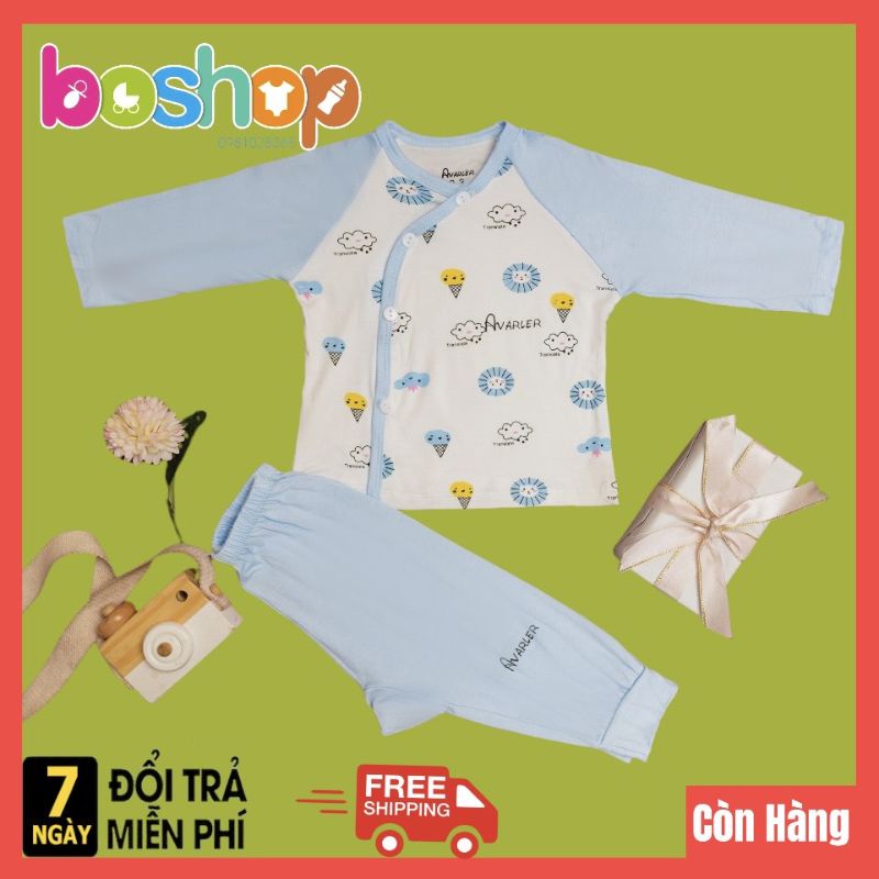 Bộ Quần Áo Dài Sơ Sinh AVA Vải Thun Lạnh Mềm Mát Pha Tay