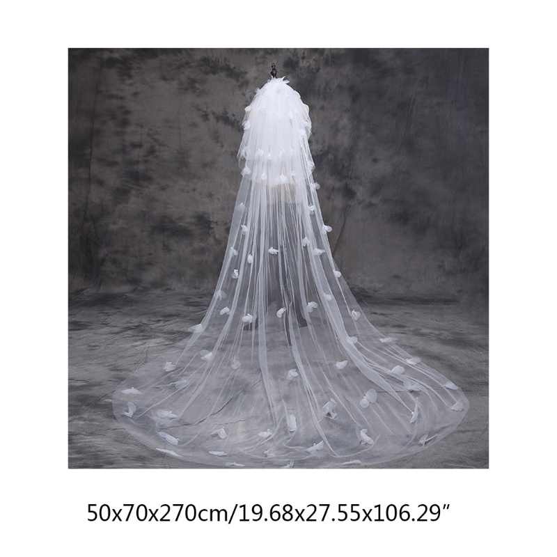 Mạng Che Mặt Vải Tuyn Nhiều Lớp Hình Cánh Hoa Trắng Siêu Dài