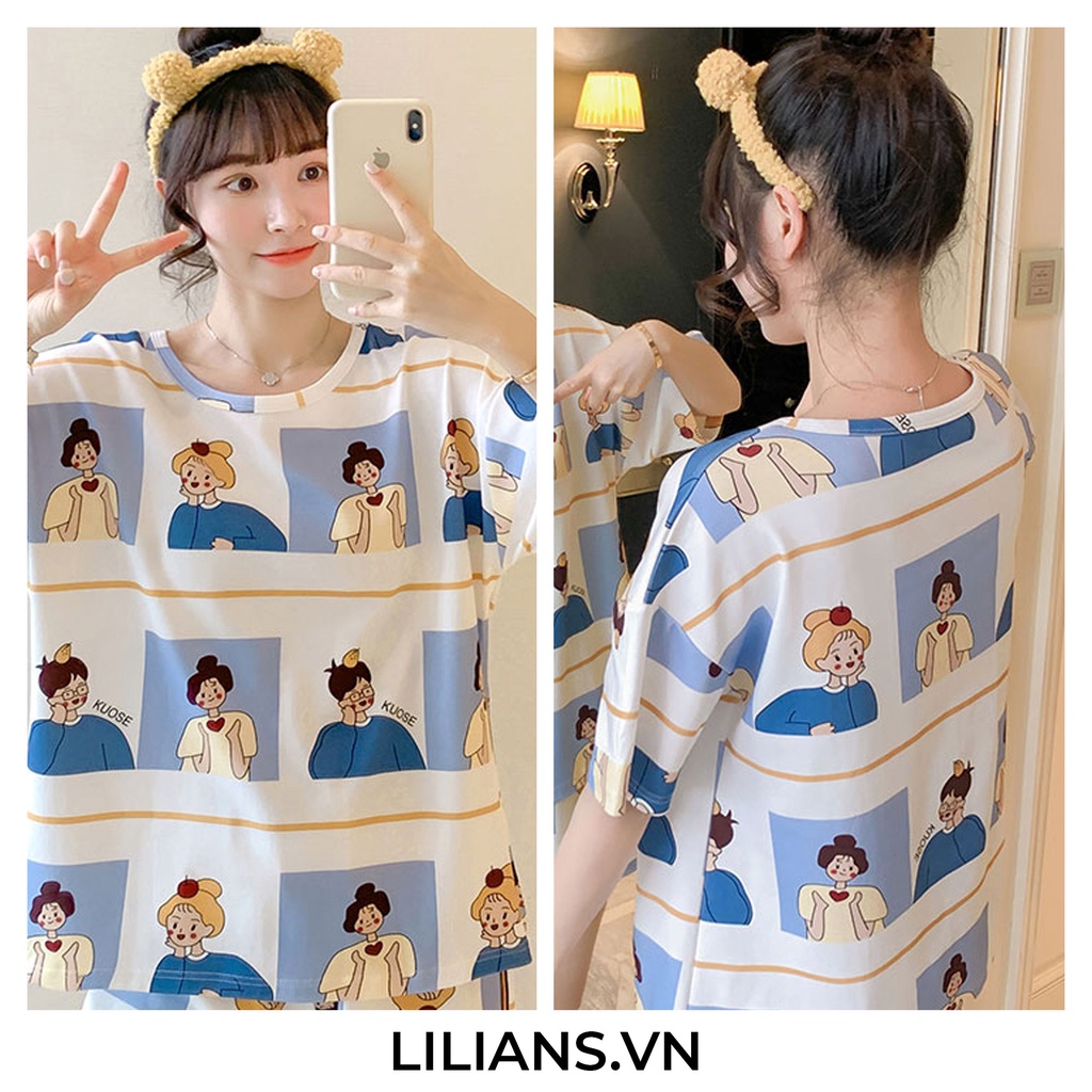 Bộ Ngủ Nữ Pijama mỏng mát Lilians đồ ngủ mặc nhà Tay ngắn dành cho nữ từ 40kg - 65kg