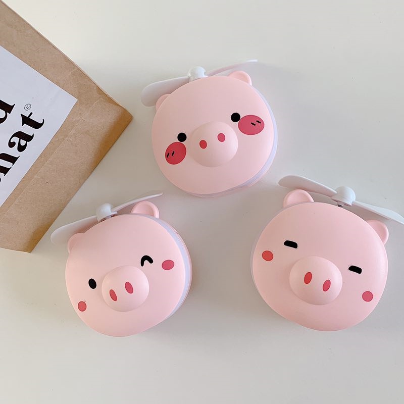 QUẠT CẦM TAY MINI HÌNH CON HEO ĐA NĂNG 3 TRONG 1 CÓ ĐÈN LED CÓ GƯƠNG ĐỂ SOI TIỆN LỢI