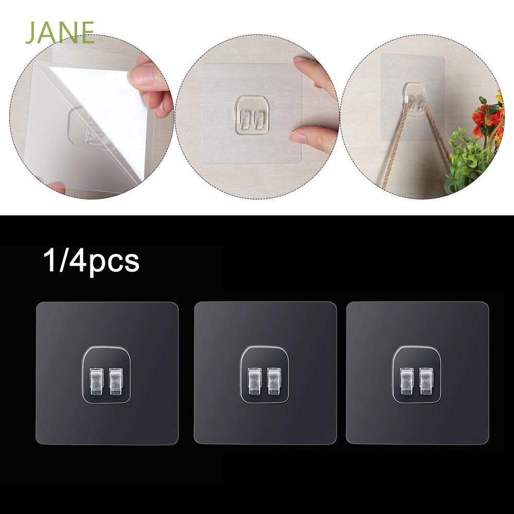 JANE 1/4PCS Household Bathroom  Home &amp; Living Kitchen Holder Transparent Seamless Adhesive Hook