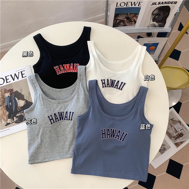 Áo croptop SUXI sát nách họa tiết thêu chữ thiết kế đơn giản thời trang cho nữ