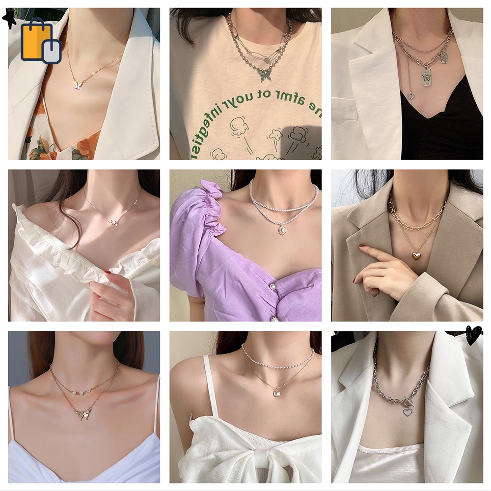 Vòng cổ hợp kim nhiều lớp mặt hình bướm thời trang xinh xắn cho nữ OUYOU