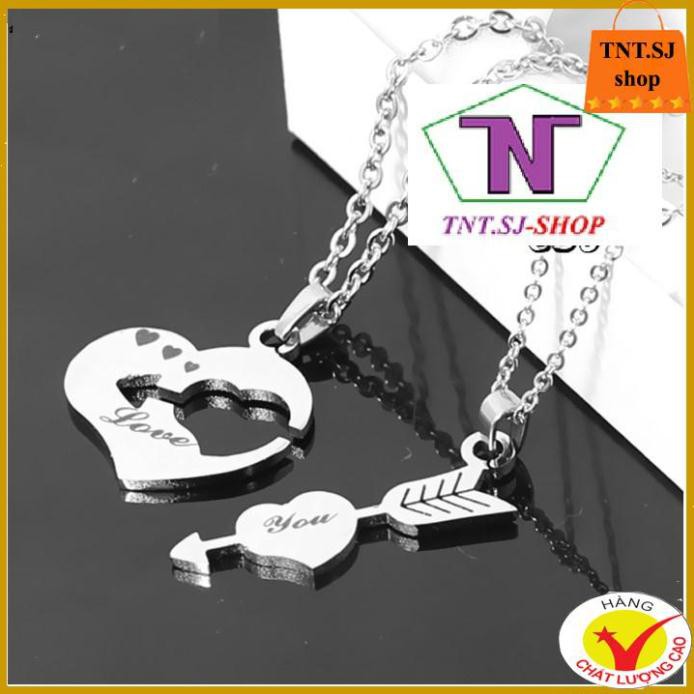 ( HÀNG ĐẸP) DÂY CHUYỀN CẶP INOX TRÁI TIM MŨI TÊN LOVE YOU MC225