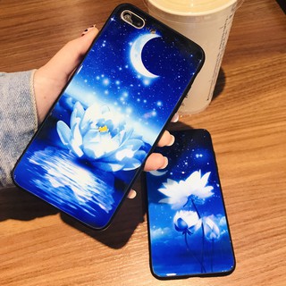 ỐP iphone kính cường lực HOA SEN trắng nền xanh cho 11/11pro/11promax/x/xr/xsmax/6/7/8/plus/12 pro max/13 pro max-k234