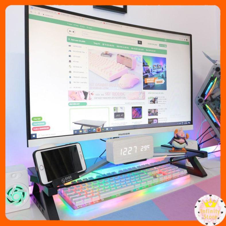 [Mã 273ELHA100K0 hoàn 7% đơn 500K] ĐẾ KÊ MÀN HÌNH KÍNH KIÊM USB HUB ĐEN INFINY DECOR