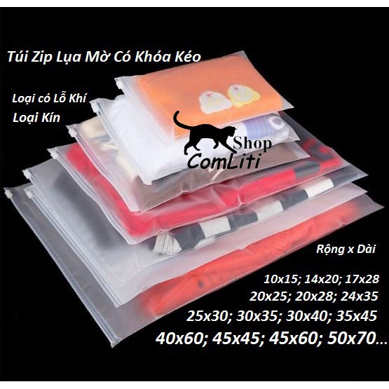 Sỉ 100 Túi Zip Lụa Mờ Có Khóa Kéo Size To