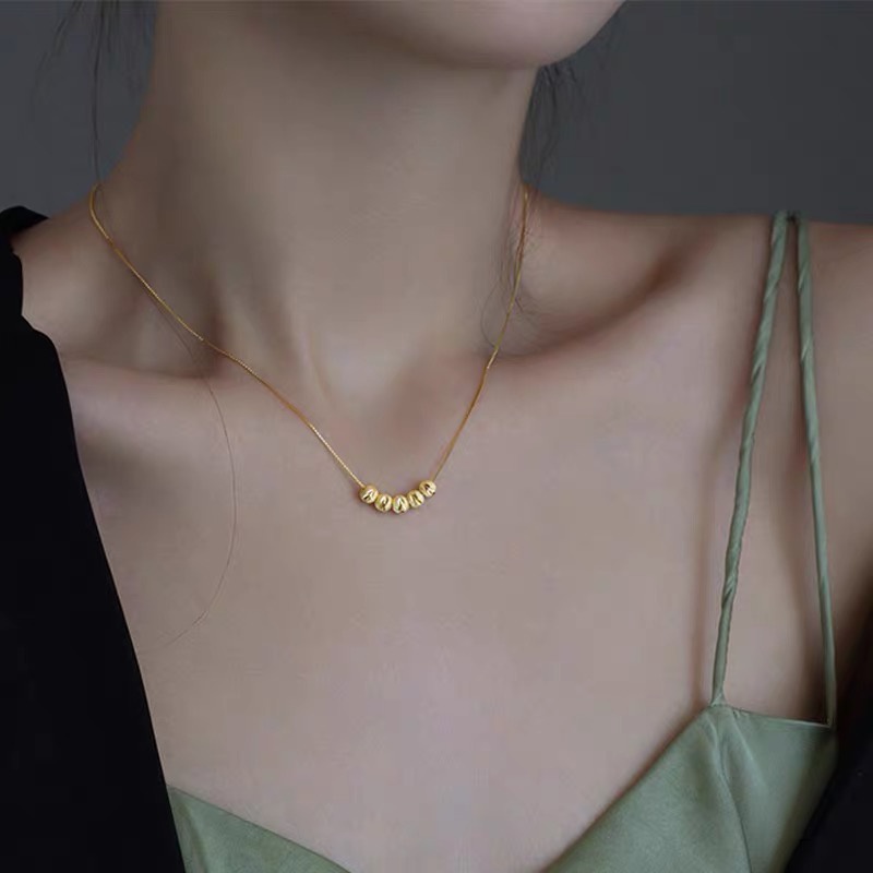 Dây chuyền nữ bạc s925vòng cổ hạt trám vàng ngũ phúc phong cách cổ điển HNY Jewelry DC09