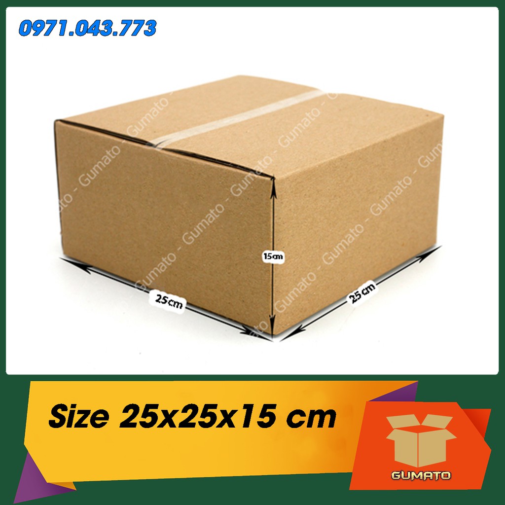 Size 25x25x15 cm, hộp giấy thùng carton gói hàng tại Gumato (Mã số P69)