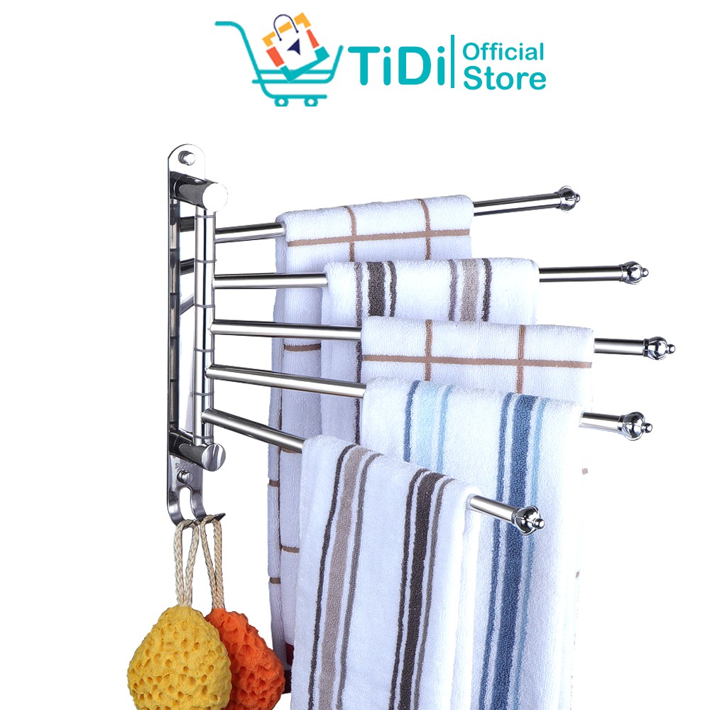 Giá treo khăn tắm dọc có 5 thanh inox không rỉ, Gắn keo và bắt vít siêu chắc