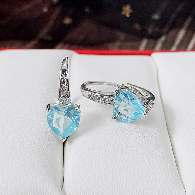 Khuyên Tai Hình Trái Tim Đính Đá Zircon Xanh Lam Phong Cách Thanh Lịch Thời Trang Cho Nữ