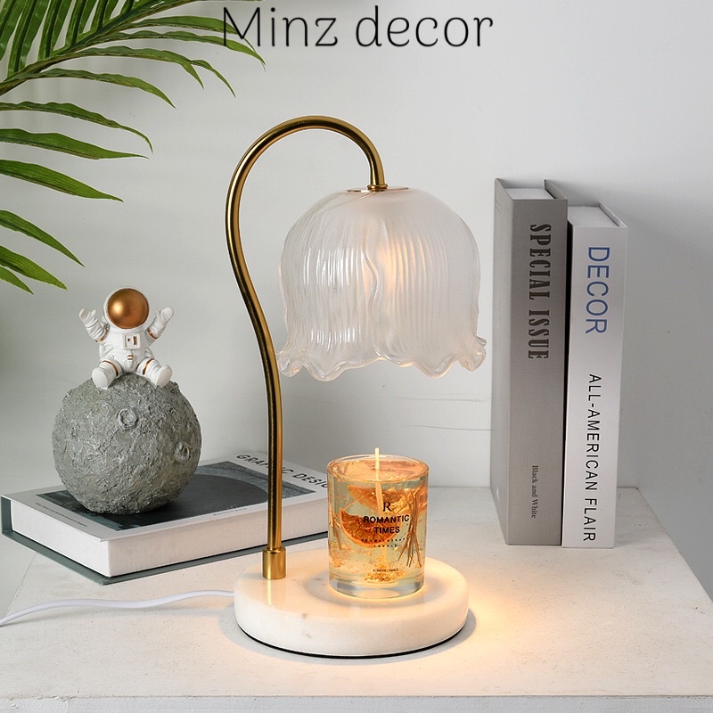 Đèn đốt nến thơm, hoa trắng đế đá siêu xinh, có chế độ hẹn giờ, điều chỉnh ánh sáng