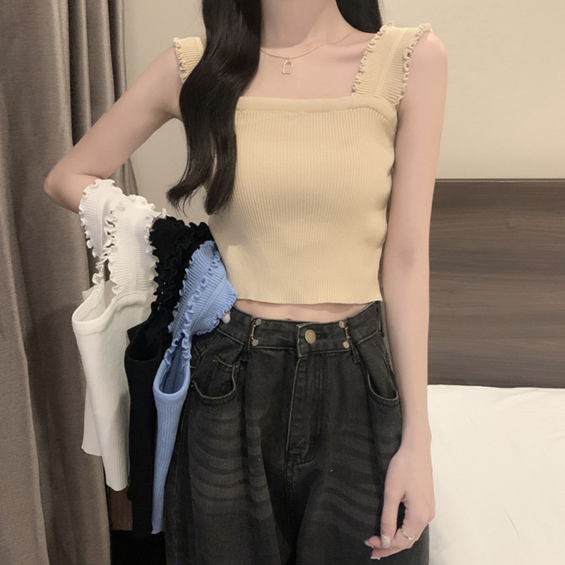 Áo Lửng Không Tay Phối Bèo Thời Trang Mùa Hè Quyến Rũ Cho Nữ