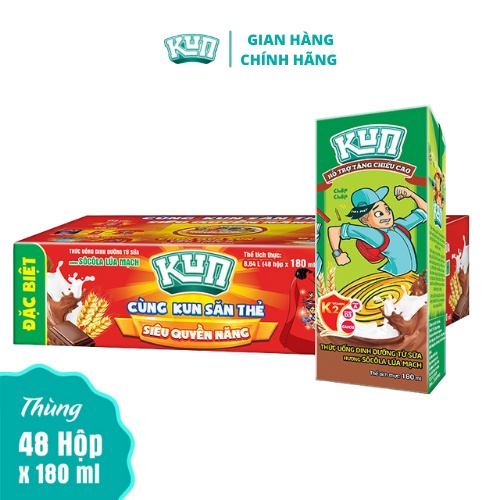 KUN_Thức Uống Dinh Dưỡng Vị Sôcôla Lúa Mạch Thùng 48 Hộp x 180ml