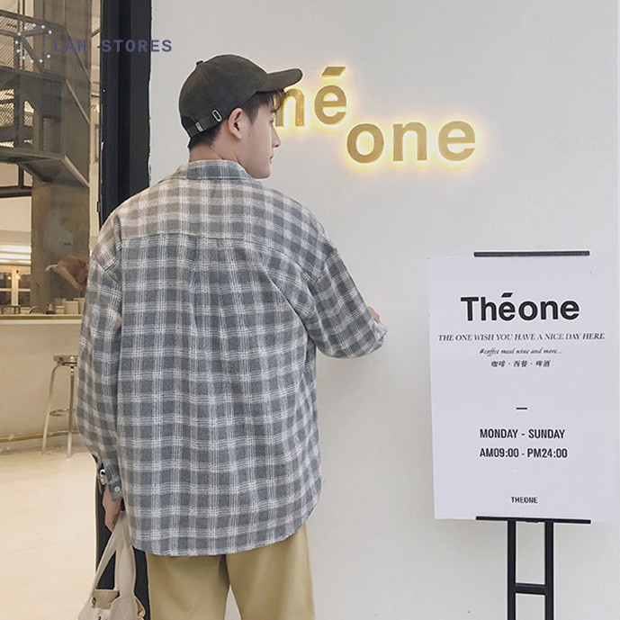 Áo sơ mi nam form rộng dài tay kẻ caro phong cách Hàn Quốc | BigBuy360 - bigbuy360.vn