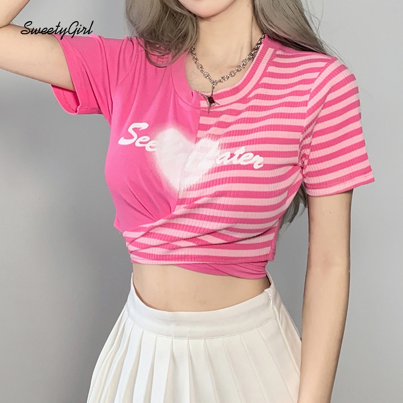 Áo Thun Tay Ngắn Cổ Tròn Phối Màu Thời Trang 2022 Cho Nữ