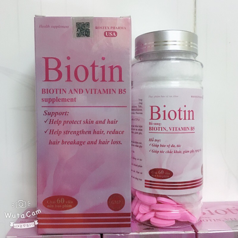Viên uống BIOTIN bổ sung biotin+vitamin B5 giúp giảm rụng tóc, bảo vệ da, chắc móng – Hộp 60 viên