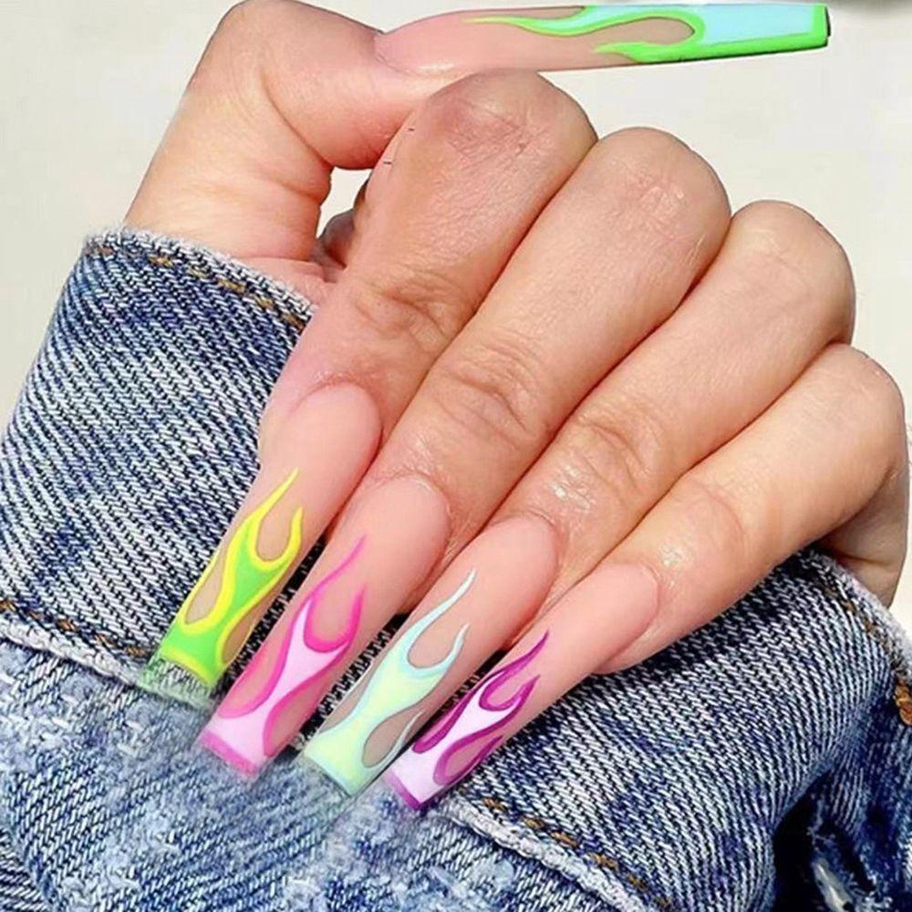 Bộ 24 Móng Tay Giả Họa Tiết Hoa / Ngôi Sao Lấp Lánh Có Thể Tháo Rời
