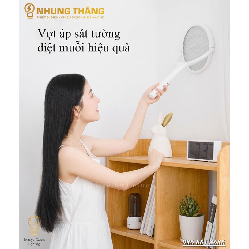 [PIN TRÂU] Vợt Bắt Muỗi AN01 Kiêm Đèn Thu Hút Muỗi - Diệt Muỗi Để Bàn - Treo Tường Tiện Lợi - Đầu Xoay 90 Độ