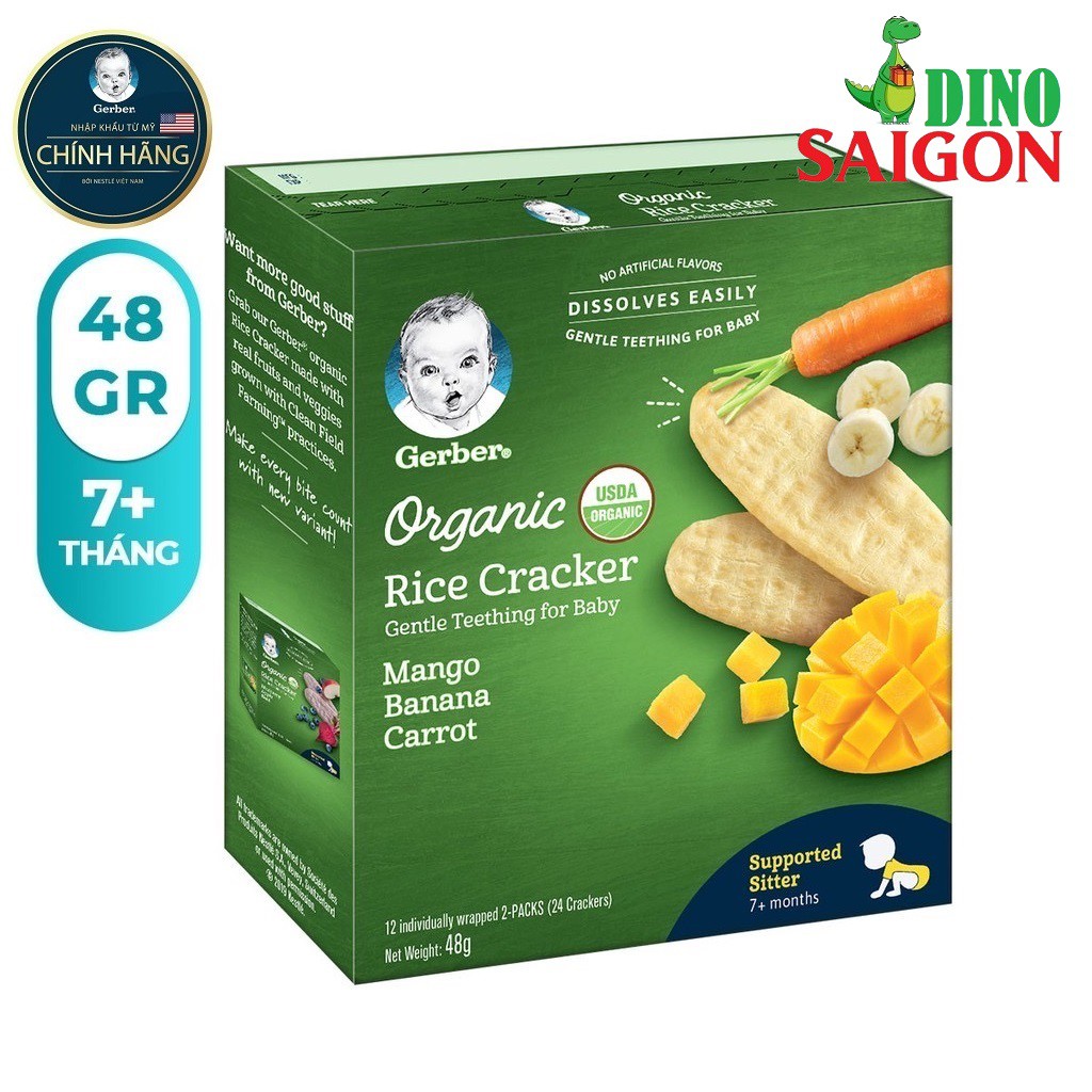 Bánh gạo hữu cơ Gerber Organic vị Xoài Chuối Cà rốt – Hộp 48g