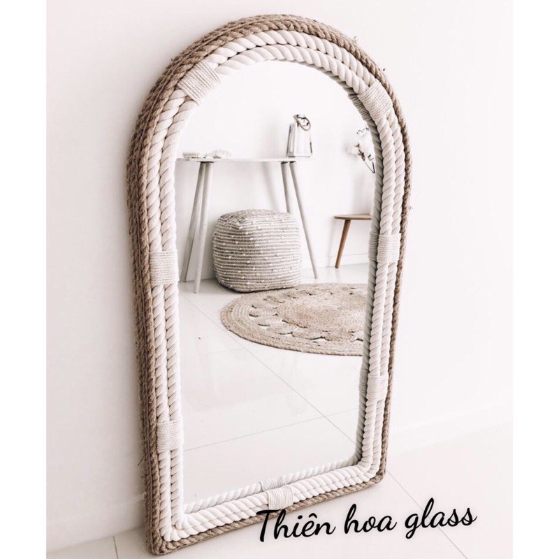 BẢO HÀNH 1 ĐỔI 1] Gương vòm chùa viền dây thừng trắng nâu gương trang trí decor homestay gương không cần khoan