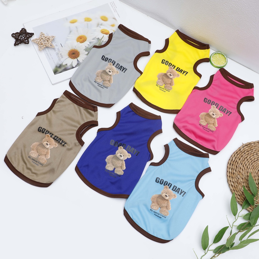 Áo Thun Cotton In Hình Gấu Hoạt Hình Dễ Thương Cho Thú Cưng Size Nhỏ/Vừa Tzu XS-XXL