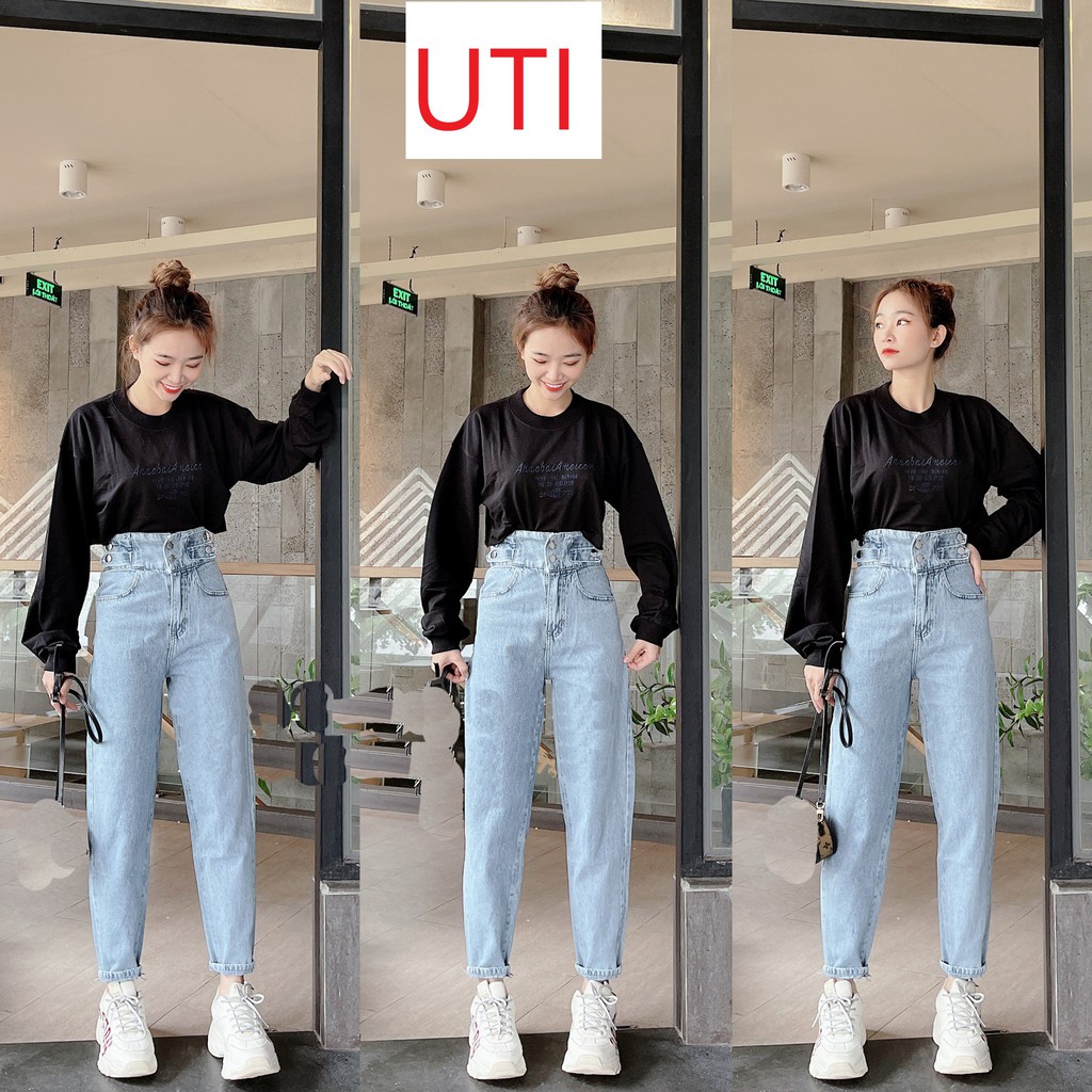 [ NY78 ] QUẦN BAGGY JEAN NỮ LƯNG CAO 4 ĐAI 2 NÚT MÀU XANH NHẠT CAO CẤP UTI LAI CUỐN ĐỦ SIZE S, M, L SIÊU XỊN SÒ