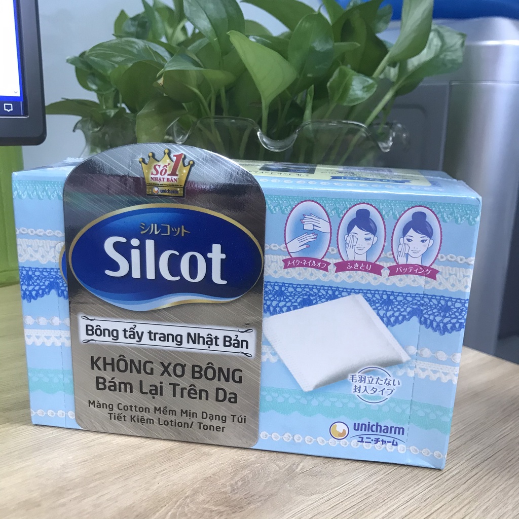 Bông tẩy trang UNICHARM Silcot cotton pad (82 miếng/1 hộp - xanh dương) [hàng có sẵn]