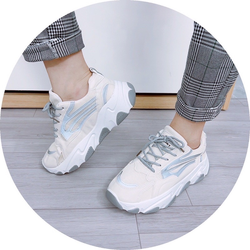 Bán Sỉ- Giày thể thao dạ quang phối xám độn đế 4cm