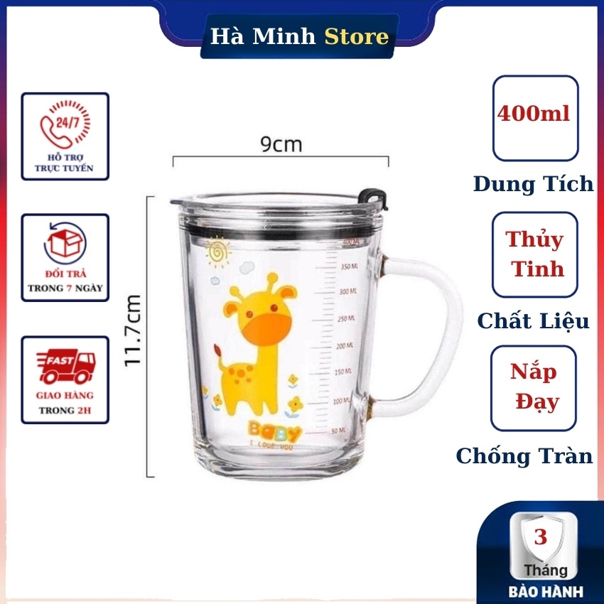 Cốc Thủy Tinh Chia Vạch, Cốc Pha Sữa, Ly Thủy Tinh Chia Vạch, Cốc Uống Nước Cho Bé Có Ông Hút, Nấp Đậy Hà Minh Store