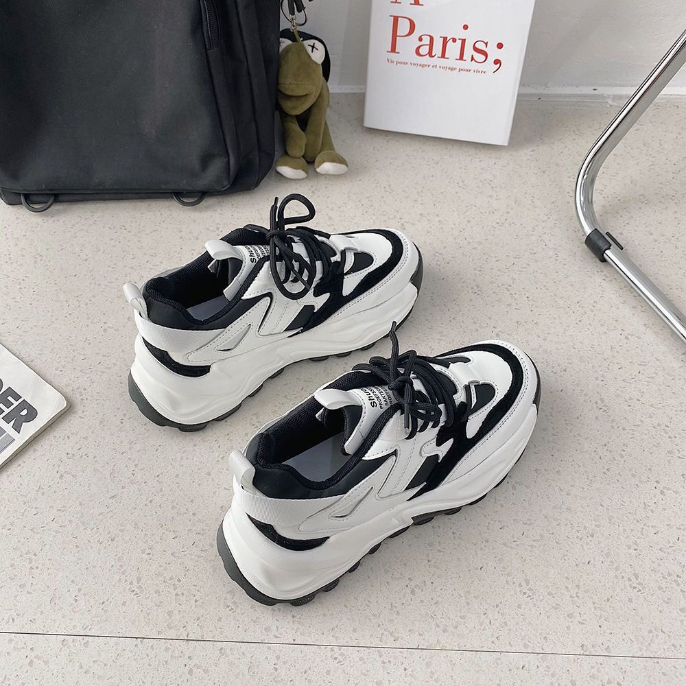 Giày Thể Thao Da Đế Dày Màu Đen Thời Trang Mùa Xuân Cho Nữ