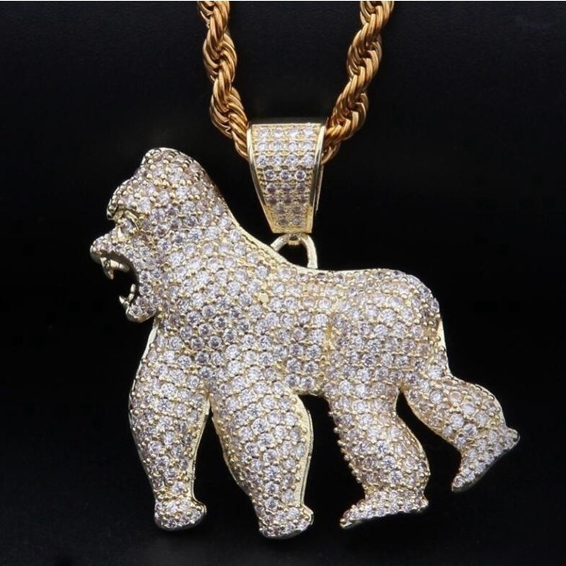 Vòng cổ Hiphop Mặt Hình Khỉ Đột Đính Đá Zircon Thời Trang
