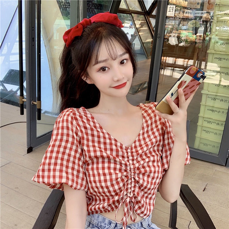 áo croptop nữ Áo Sơ Mi Tay Ngắn Cổ Chữ V Có Dây Rút Thời Trang Dành Cho Nữ 2022 JL-TX-187