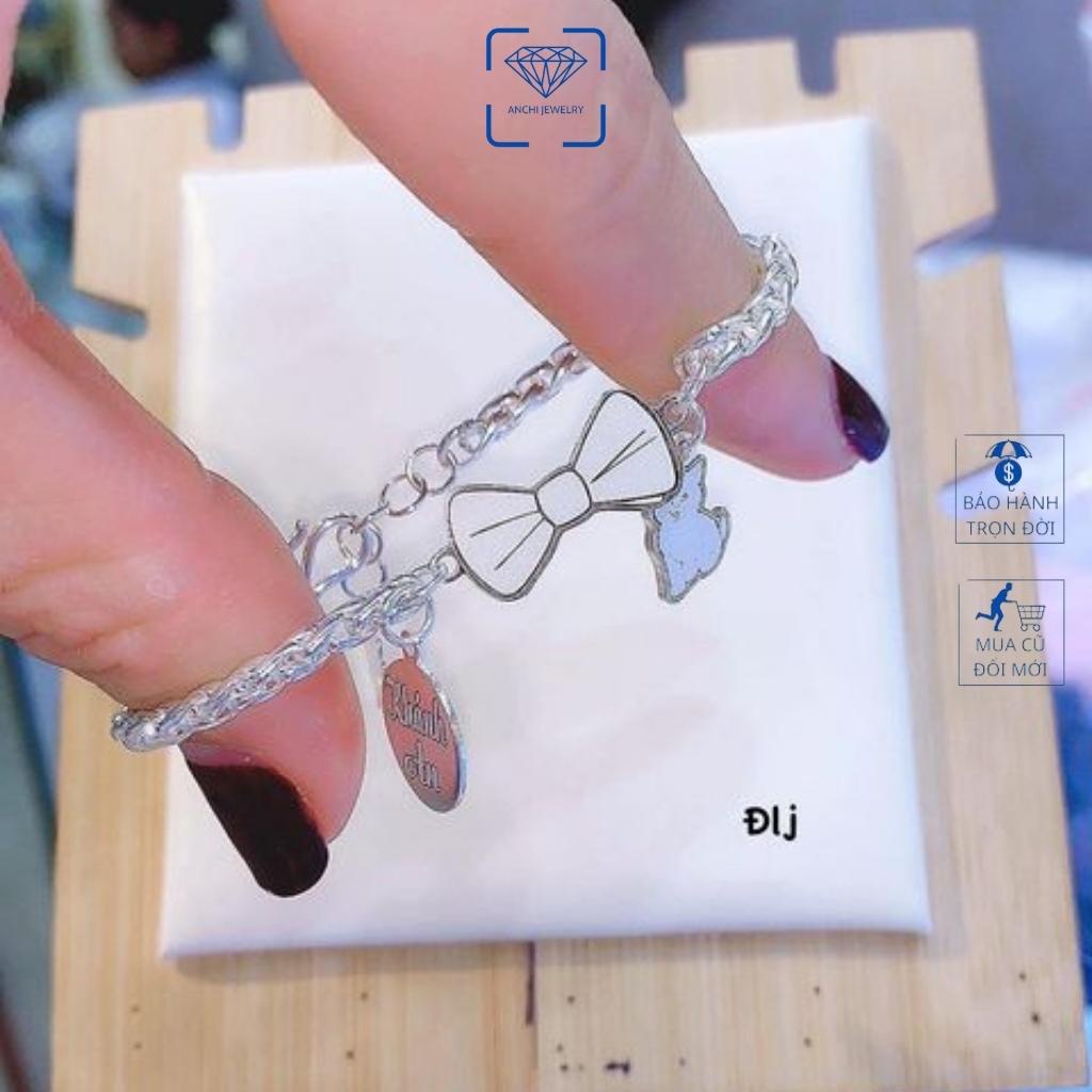 Lắc tay nơ gắn charm 12 con giáp cho bé, chuẩn bạc ta sáng đẹp, Anchi jewelry